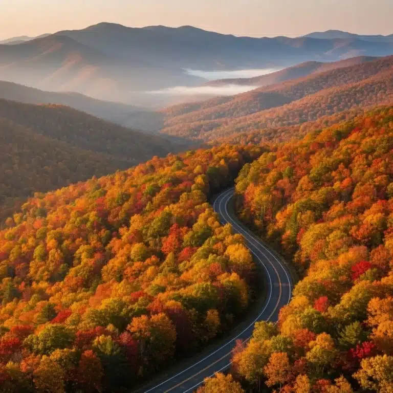 Autumn colors on the Blue Ridge Parkway in the Appalachian Mountains, a top scenic drive on the East Coast