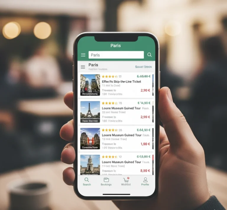 GetYourGuide app on a smartphone showing tour options for Paris.